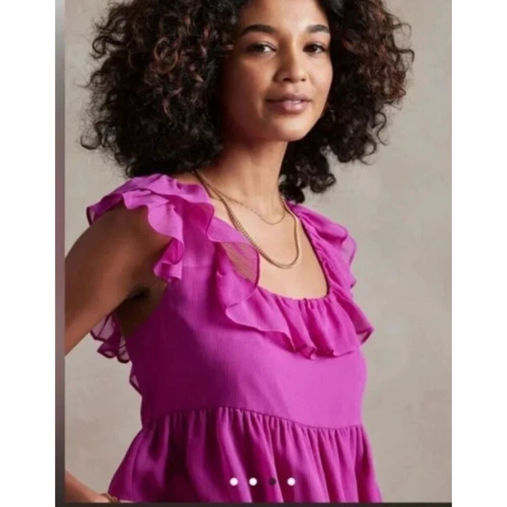 Banana Republic Flutter Tie Back Dark Magenta Blouse Tank Romantic Boho Coquette